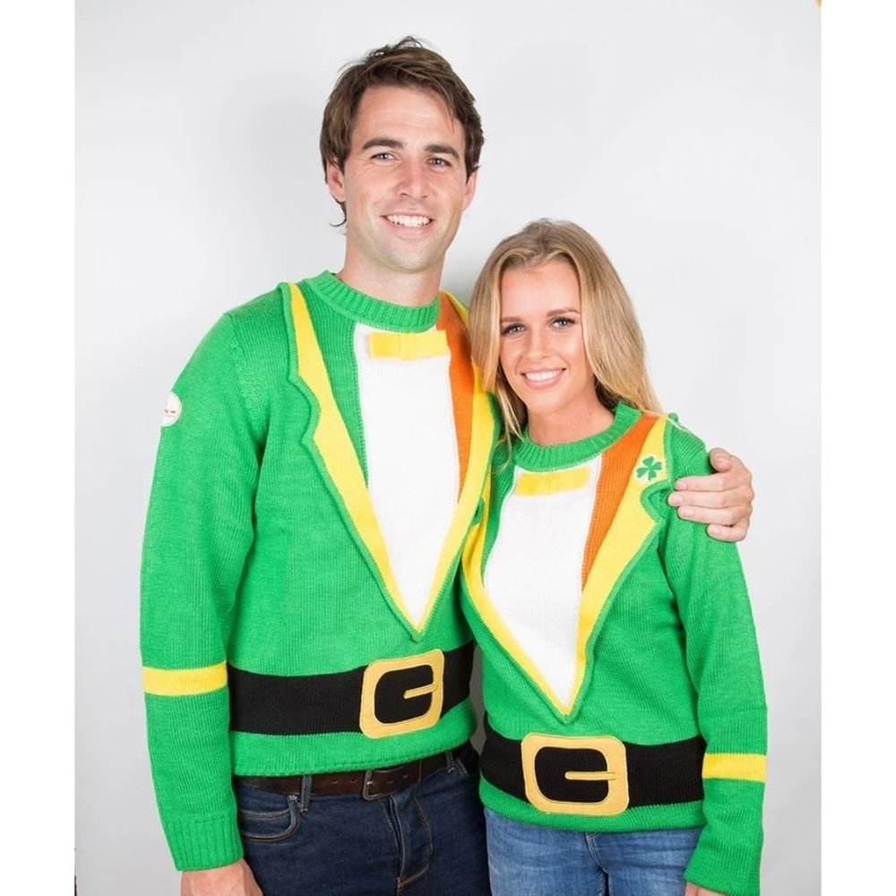 Funky Christmas Jumpers Elf Ugly Christmas Sweater Green Belt‎ Holiday Unisex Sm